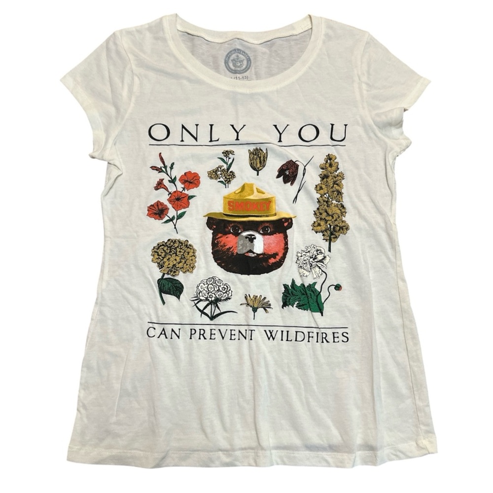 Smokey the Bear “Only You Can Prevent Wildfires” White Screen Tee Junior Size L